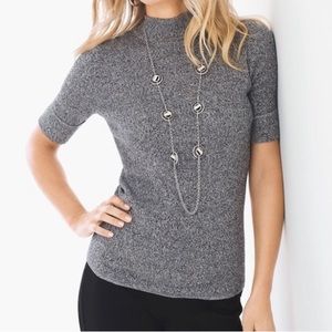 Chico’s | Marled Marielle Sweater Mock Neck Short Sleeve Gray Heather | Size 3